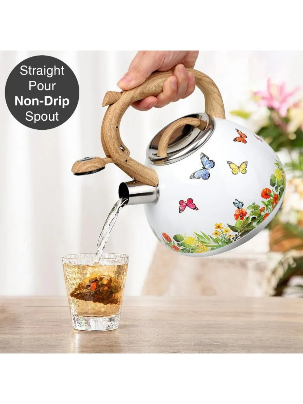 Butterfly Kitchen Whistling Teakettle 2.7QT Stainless Steel Diamond Design Pot